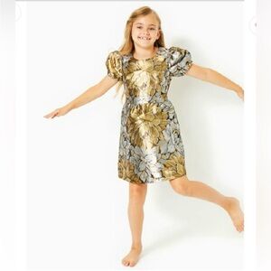 Lilly Pulitzer Mini Priyanka Gold Silver Metallic Peony Brocade Jacquard Dress 6
